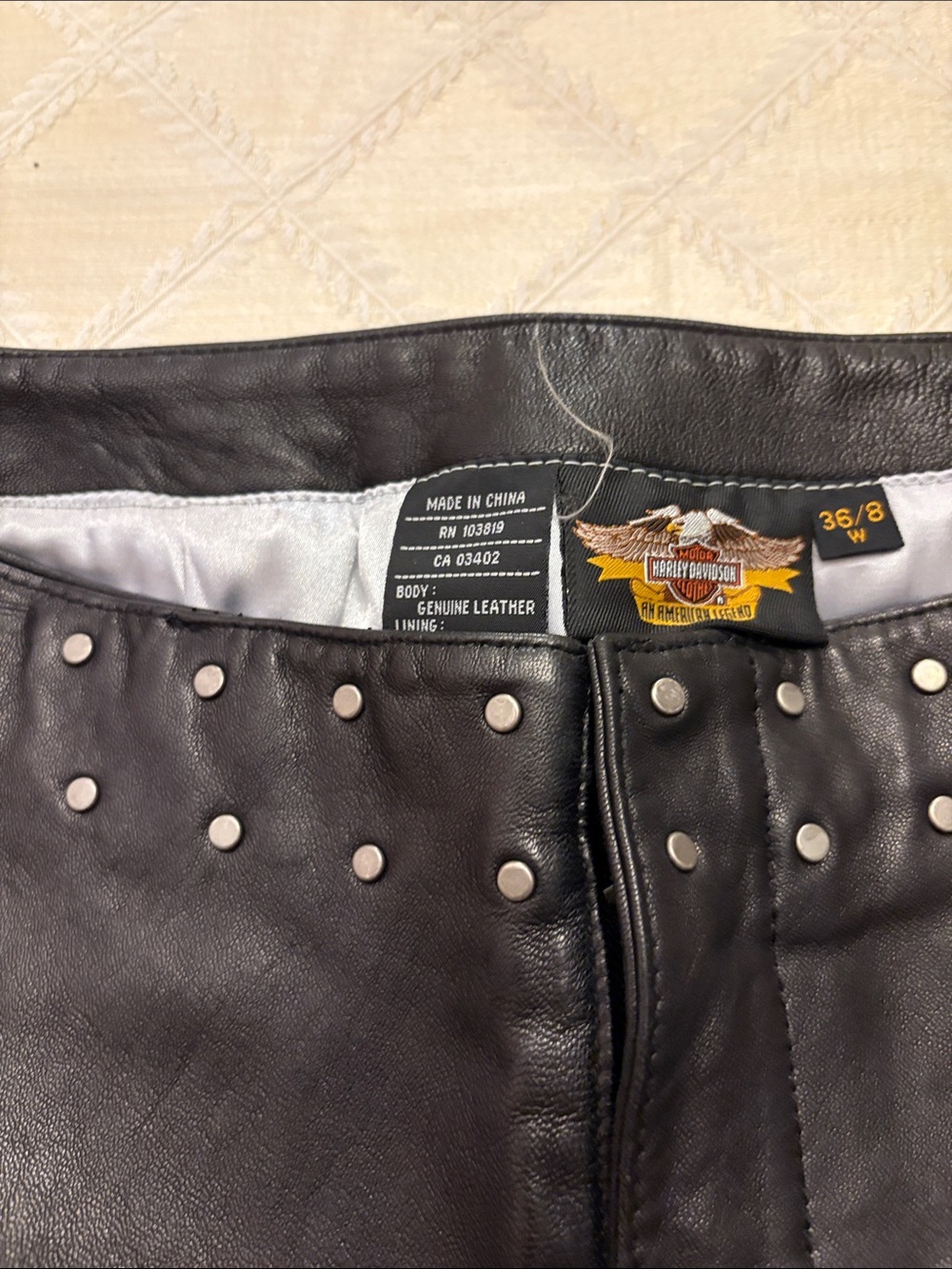 Ladies Vintage Harley Davidson heavy leather riding pants